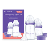 Set bočica za hranjenje Lansinoh feeding bottle set in clear plastic with NaturalWave teats, purple caps