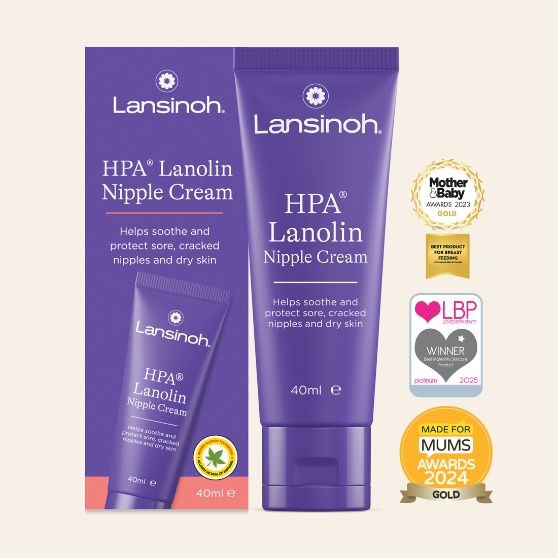 HPA lanolin nipple cream by lansinoh-uk in purple with ultra purified lanolin for sore nipples and breastfeeding